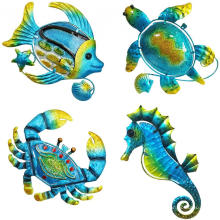 Tropical Sea Turtle Seahorse Crab Fish Wall Decor Outdoor Wall Sculptures For Patio Pool,4pcs(blue)
